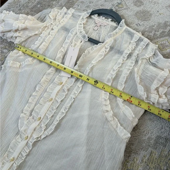 Rebecca Taylor Ivory Ruffle-Trim Button Blouse - Picture 9 of 10